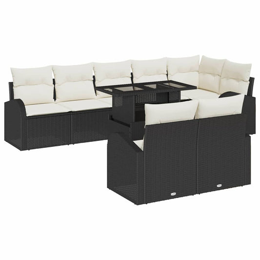 Garten-Sofa-Set mit Speicher 9 pcs Schwarz Poly Rattan