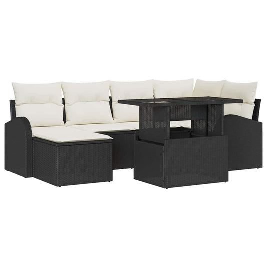 Garten-Sofa-Set mit Speicher 7 pcs Schwarz Poly Rattan