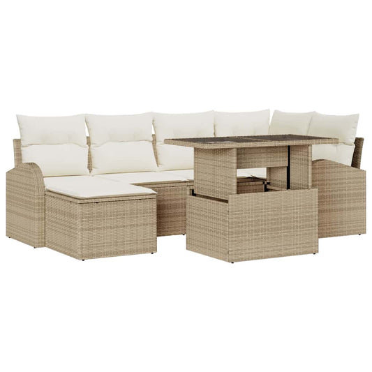 Garten-Sofa-Set mit Speicher 7 pcs Beige Poly Rattan
