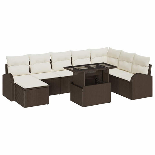 Garten-Sofa-Set mit Speicher 9 pcs Braun Poly Rattan