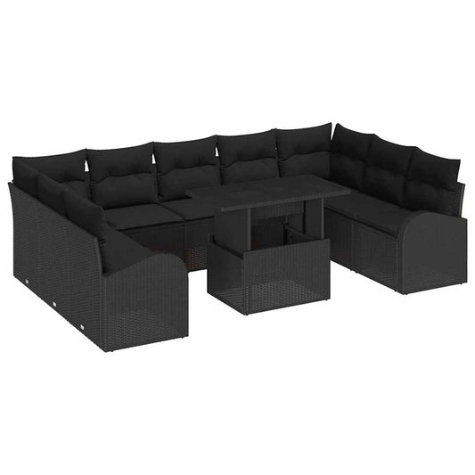 Garten-Sofa-Set mit Speicher 10 pcs Schwarz Poly Rattan