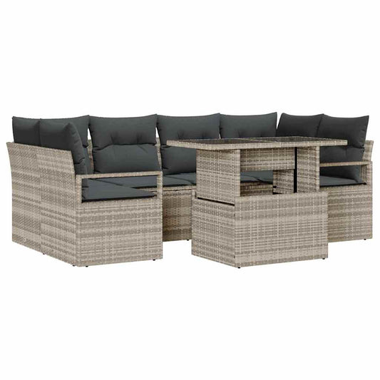 Garten-Sofa-Set mit Speicher 7 pcs Hellgrau Poly Rattan