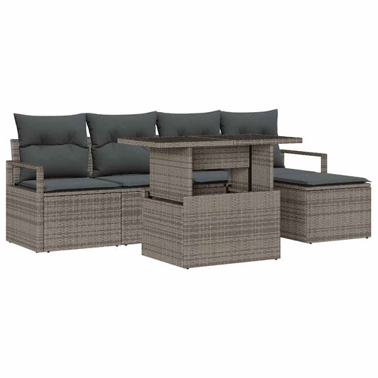 Garten-Sofa-Set mit Speicher 6 pcs Grau Poly Rattan