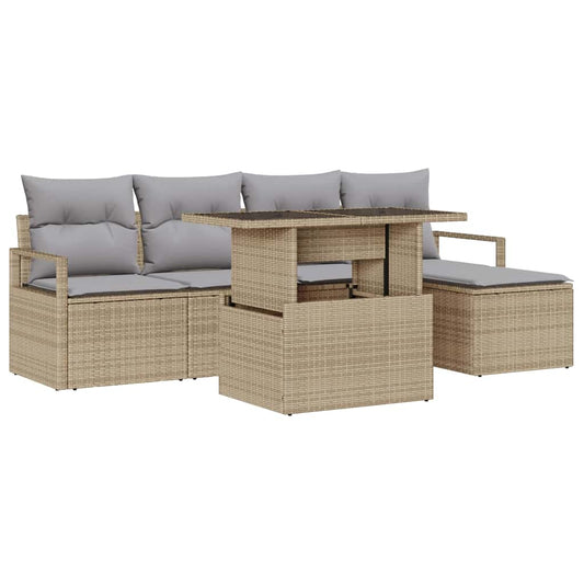 Garten-Sofa-Set mit Speicher 6 pcs Beige Poly Rattan