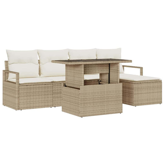 Garten-Sofa-Set mit Speicher 6 pcs Beige Poly Rattan