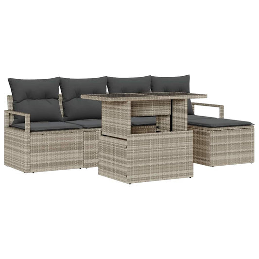 Garten-Sofa-Set mit Speicher 6 pcs Hellgrau Poly Rattan