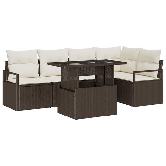 Garten-Sofa-Set mit Speicher 6 pcs Braun Poly Rattan