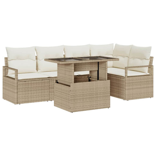 Garten-Sofa-Set mit Speicher 6 pcs Beige Poly Rattan