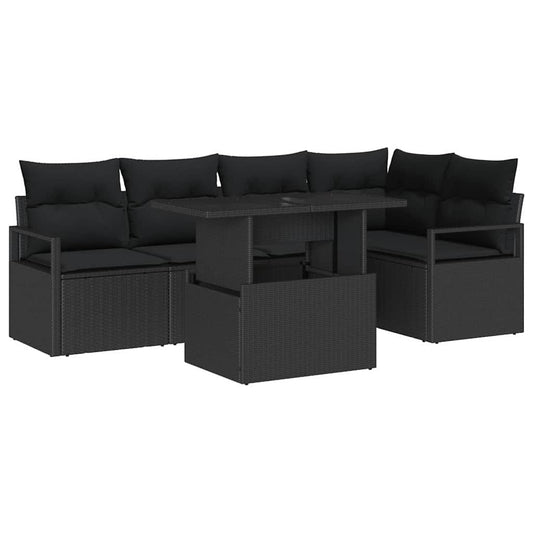 Garten-Sofa-Set mit Speicher 6 pcs Schwarz Poly Rattan