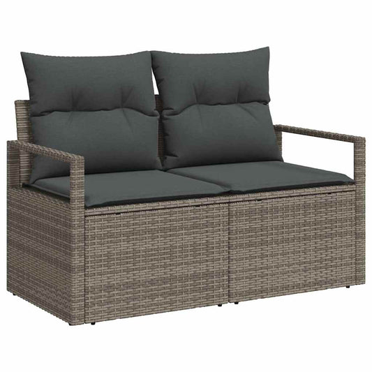 Garten-Sofa-Set mit Speicher 7 pcs Grau Poly Rattan