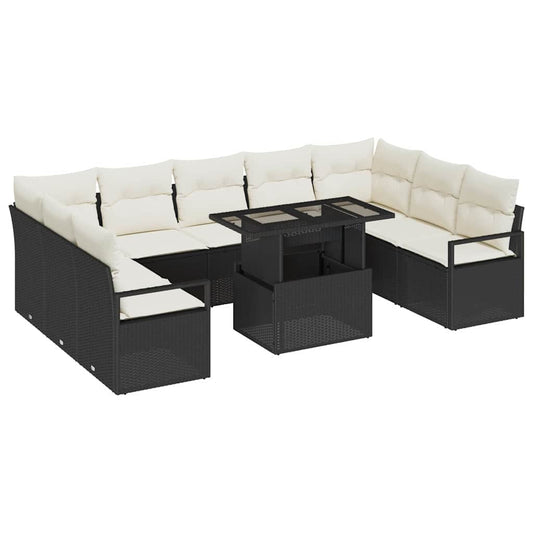 Garten-Sofa-Set mit Speicher 10 pcs Schwarz Poly Rattan