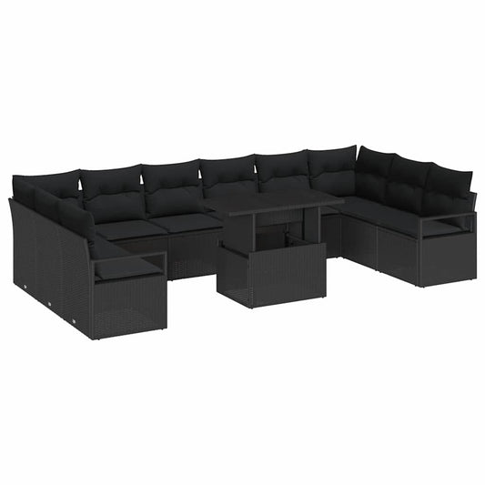 Gartensofa-set mit Kissen 11 pcs Schwarz Poly-Rattan