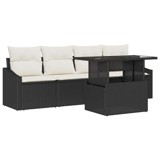 Garten-Sofa-Set mit Speicher 5 pcs Schwarz Poly Rattan