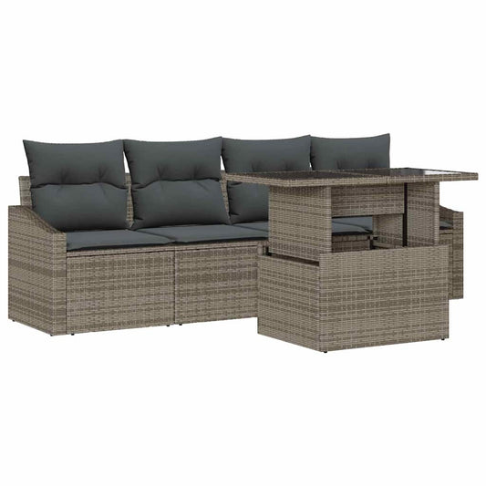 Garten-Sofa-Set mit Speicher 5 pcs Grau Poly Rattan