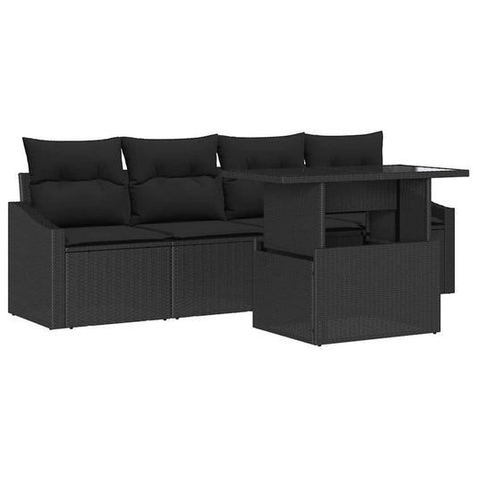 Garten-Sofa-Set mit Speicher 5 pcs Schwarz Poly Rattan