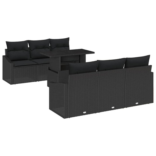 Garten-Sofa-Set mit Kissen 7 pcs Schwarz Poly-Rattan