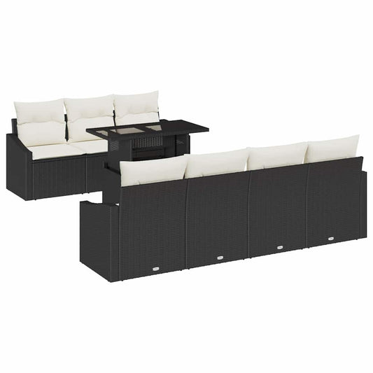 Garten-Sofa-Set mit Kissen 8 pcs Schwarz Poly-Rattan