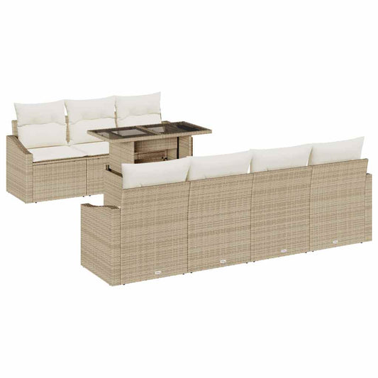 Garten-Sofa-Set mit Kissen mit Speicher 8 pcs Beige Poly-Rattan