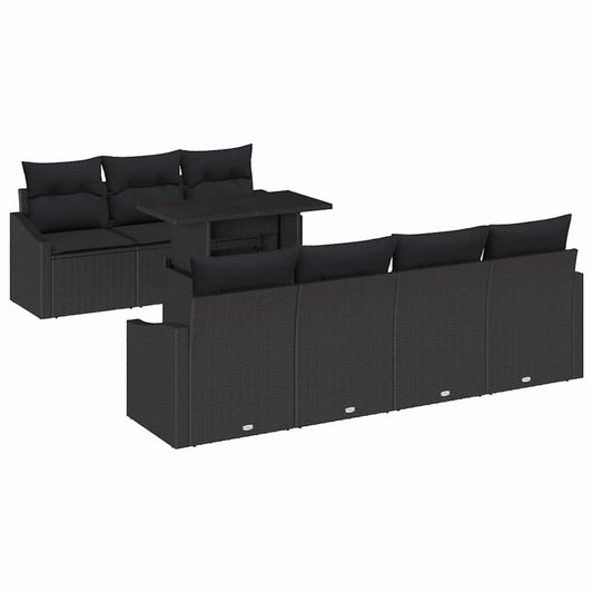 Garten-Sofa-Set mit Kissen 8 pcs Schwarz Poly-Rattan