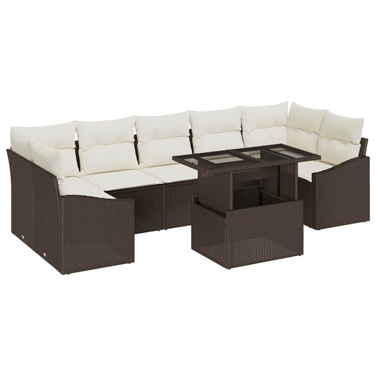 Garten-Sofa-Set mit Speicher 8 pcs Braun Poly Rattan