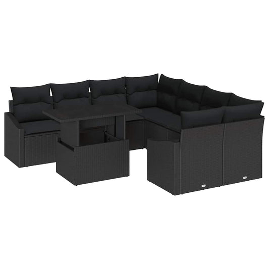 Garten-Sofa-Set mit Speicher 9 pcs Schwarz Poly Rattan
