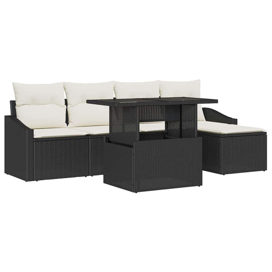 Garten-Sofa-Set mit Kissen mit Speicher 6 pcs Schwarz und Creme