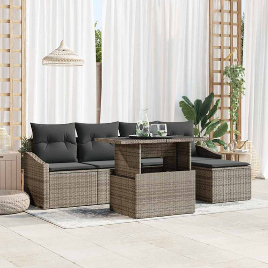 Garten-Sofa-Set mit Kissen mit Speicher 6 pcs Grau