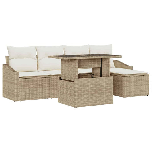 Garten-Sofa-Set mit Kissen mit Speicher 6 pcs Beige und Creme