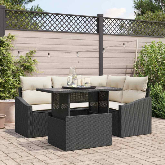 Garten-Sofa-Set 5 pcs Schwarz und Creme 100 x 55 x 73 cm