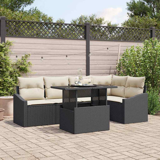 Garten-Sofa-Set 6 pcs Schwarz und Creme 100 x 55 x 73 cm