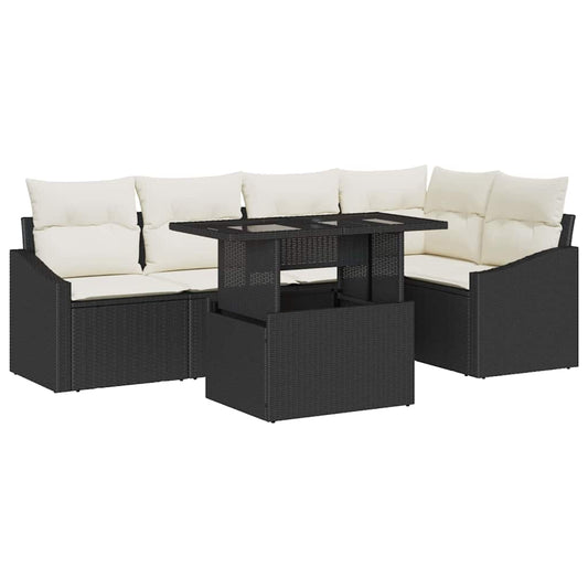 Garten-Sofa-Set 6 pcs Schwarz und Creme 100 x 55 x 73 cm
