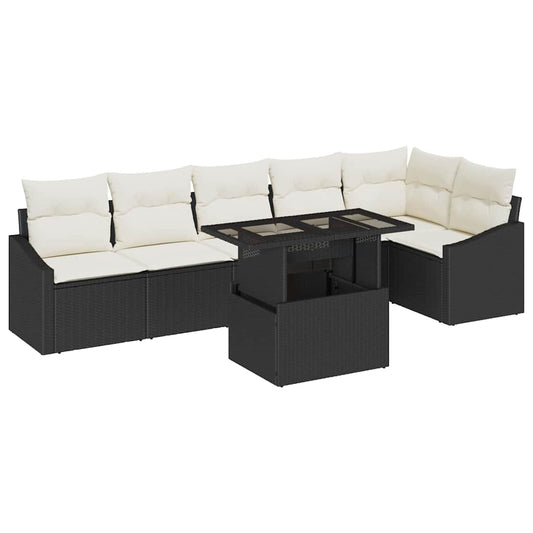 Garten-Sofa-Set 7 pcs Schwarz und Creme 100 x 55 x 73 cm