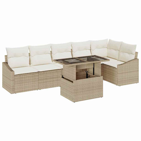 Garten-Sofa-Set 7 pcs Beige und Creme 100 x 55 x 73 cm
