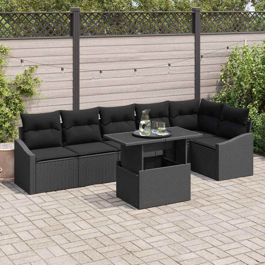 Garten-Sofa-Set mit Kissen 7 pcs Schwarz 100 x 55 x 73 cm