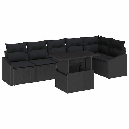 Garten-Sofa-Set mit Kissen 7 pcs Schwarz 100 x 55 x 73 cm