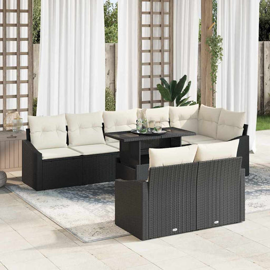 Garten-Sofa-Set 9 pcs Schwarz und Creme 100 x 55 x 73 cm