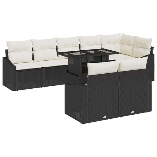Garten-Sofa-Set 9 pcs Schwarz und Creme 100 x 55 x 73 cm