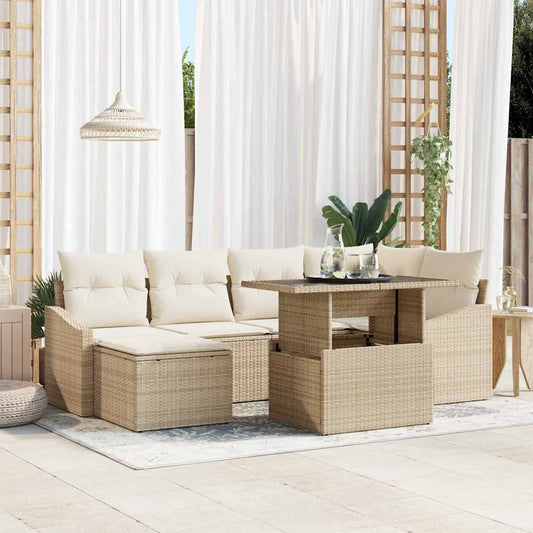 Garten-Sofa-Set mit Kissen mit Speicher 7 pcs Beige und Creme