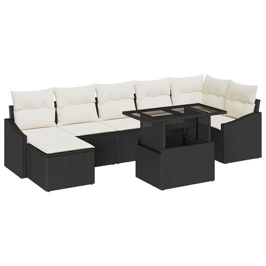 Garten-Sofa-Set mit Kissen mit Speicher 8 pcs Schwarz und Creme