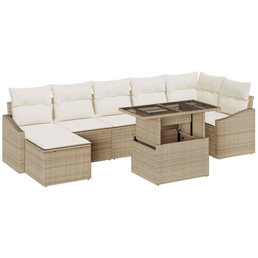 Garten-Sofa-Set mit Kissen mit Speicher 8 pcs Beige und Creme