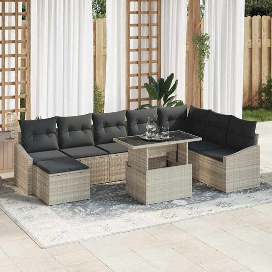Garten-Sofa-Set mit Kissen 9 pcs Hellgrau und Dunkelgrau