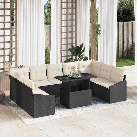 Garten-Sofa-Set 10 pcs Schwarz und Creme 100 x 55 x 73 cm