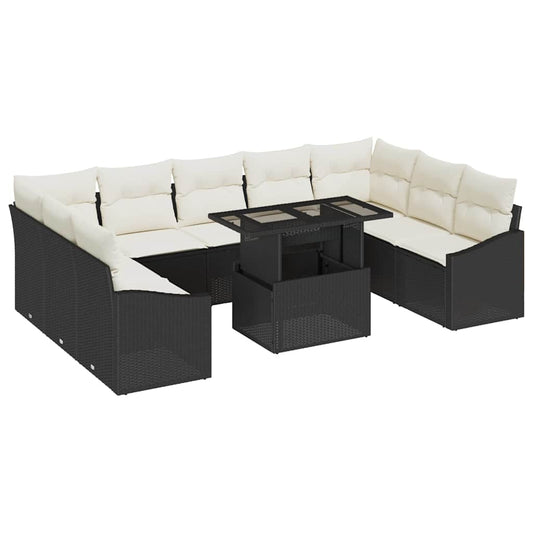 Garten-Sofa-Set 10 pcs Schwarz und Creme 100 x 55 x 73 cm