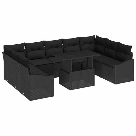 Garten-Sofa-Set mit Kissen 10 pcs Schwarz 100 x 55 x 73 cm