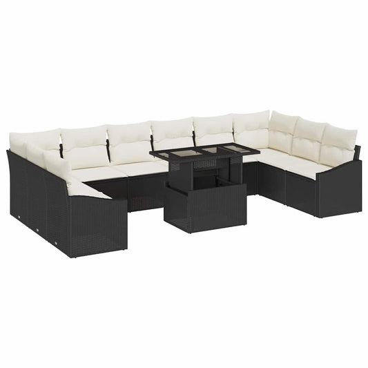 Garten-Sofa-Set 11 pcs Schwarz und Creme 100 x 55 x 73 cm