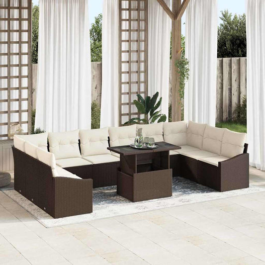 Garten-Sofa-Set 11 pcs Braun und Creme 100 x 55 x 73 cm