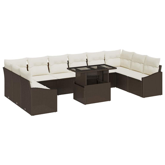 Garten-Sofa-Set 11 pcs Braun und Creme 100 x 55 x 73 cm