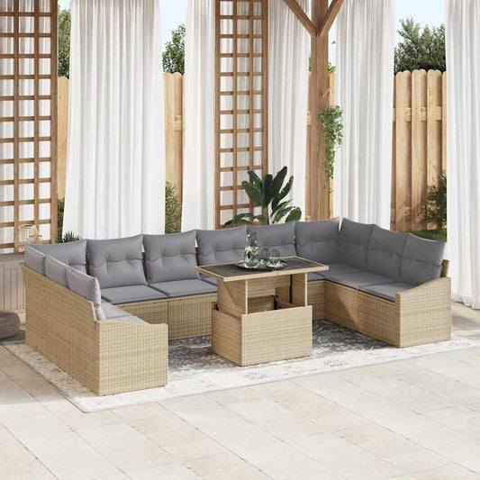 Garten-Sofa-Set 11 pcs Beige und Hellgrau 100 x 55 x 73 cm