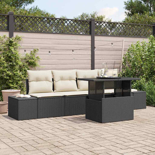 Garten-Sofa-Set 5 pcs Schwarz und Creme 100 x 55 x 73 cm