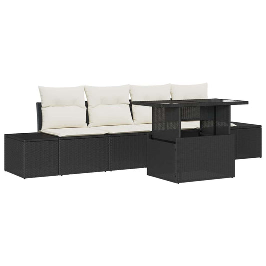 Garten-Sofa-Set 5 pcs Schwarz und Creme 100 x 55 x 73 cm